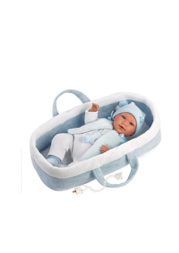 Llorens- bambolotto reborn 42cm con culla azzurra