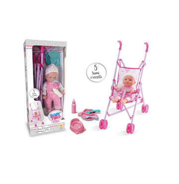 Baby Teo- Bambola suoni e versetti con set passeggino e accessori