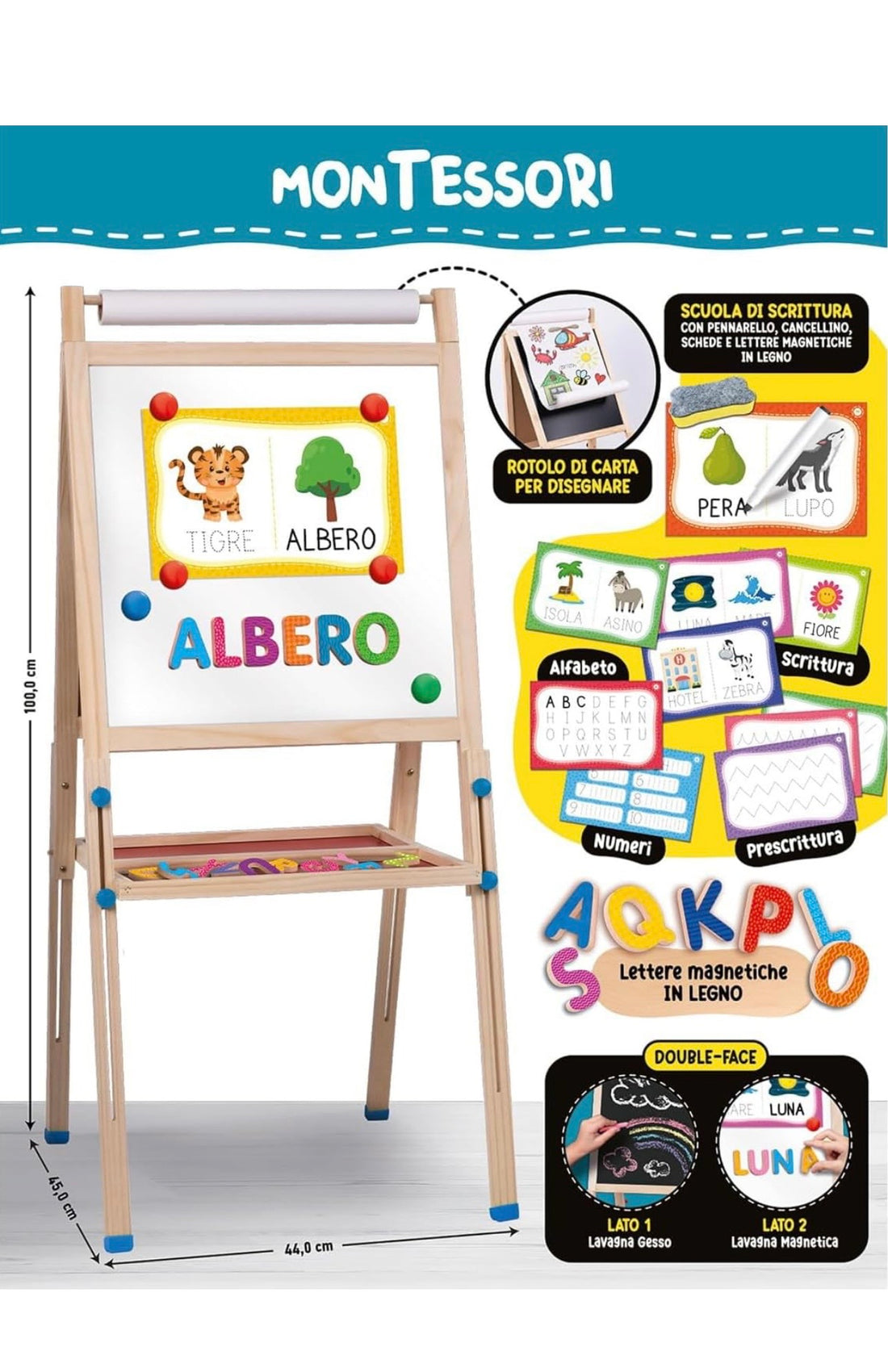 Montessori- Lavagnona legno cresci con te