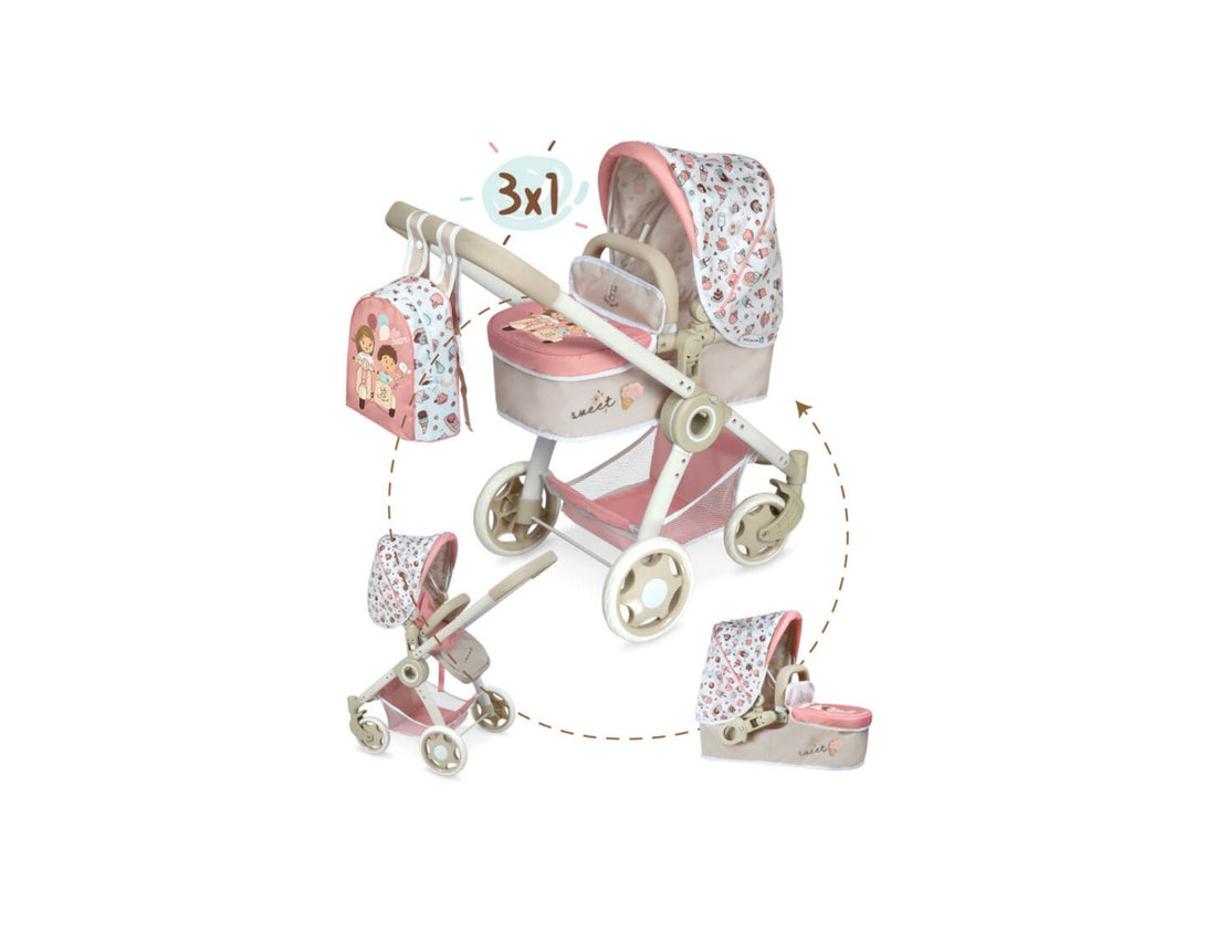 DeCuevas- Carrozzina trio Sweet 3in1 pieghevole con zaino incluso 70cm