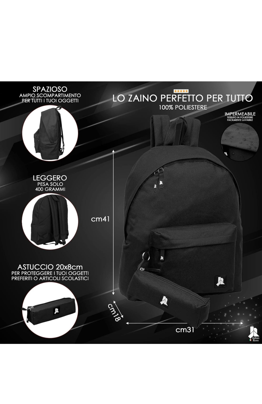 Julian Ross- zaino monoscomparto +tombolino black