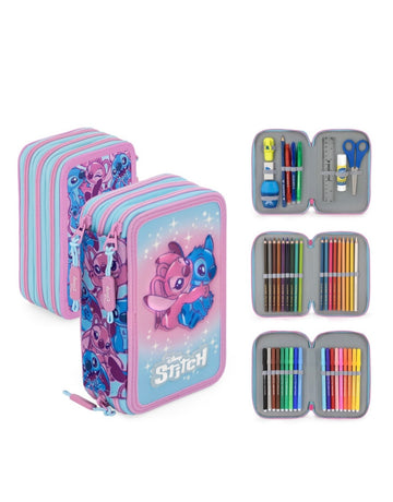 Disney Stitch- Astuccio 3 zip completo
