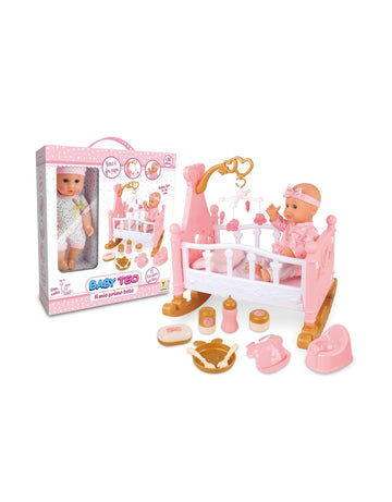 Baby Teo- Il mio primo bebè con culla e accessori inclusi beve e fa pipì
