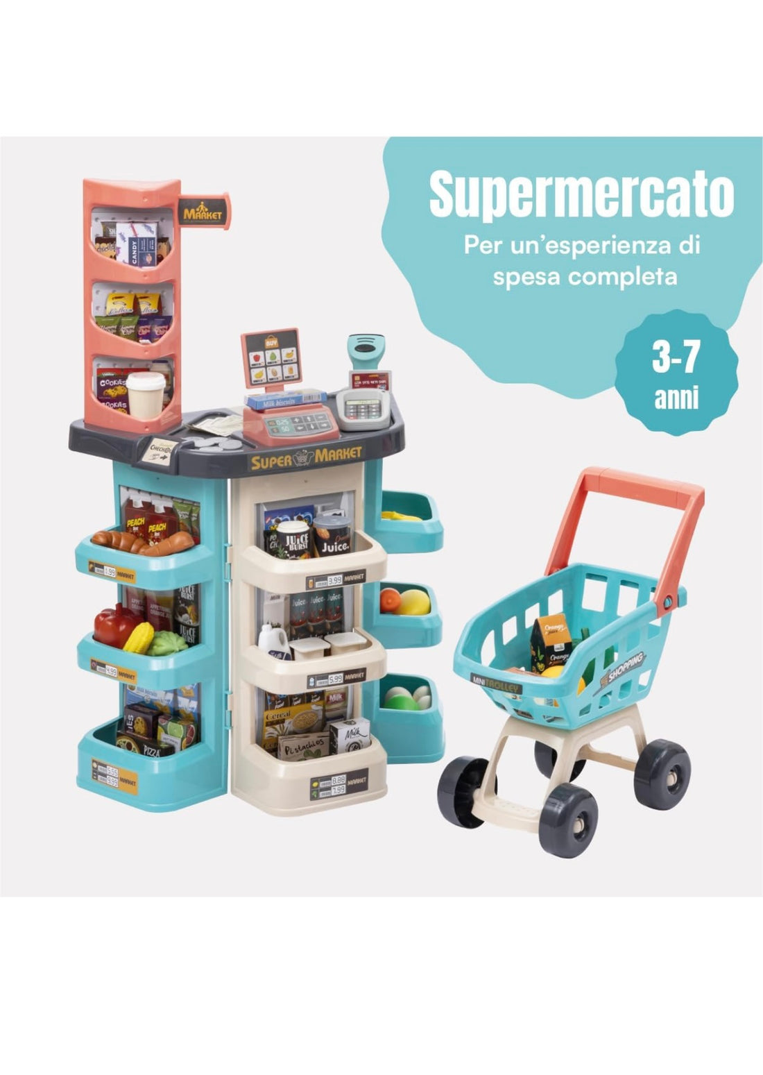 Supermarket- 42 accessori + carrello della spesa