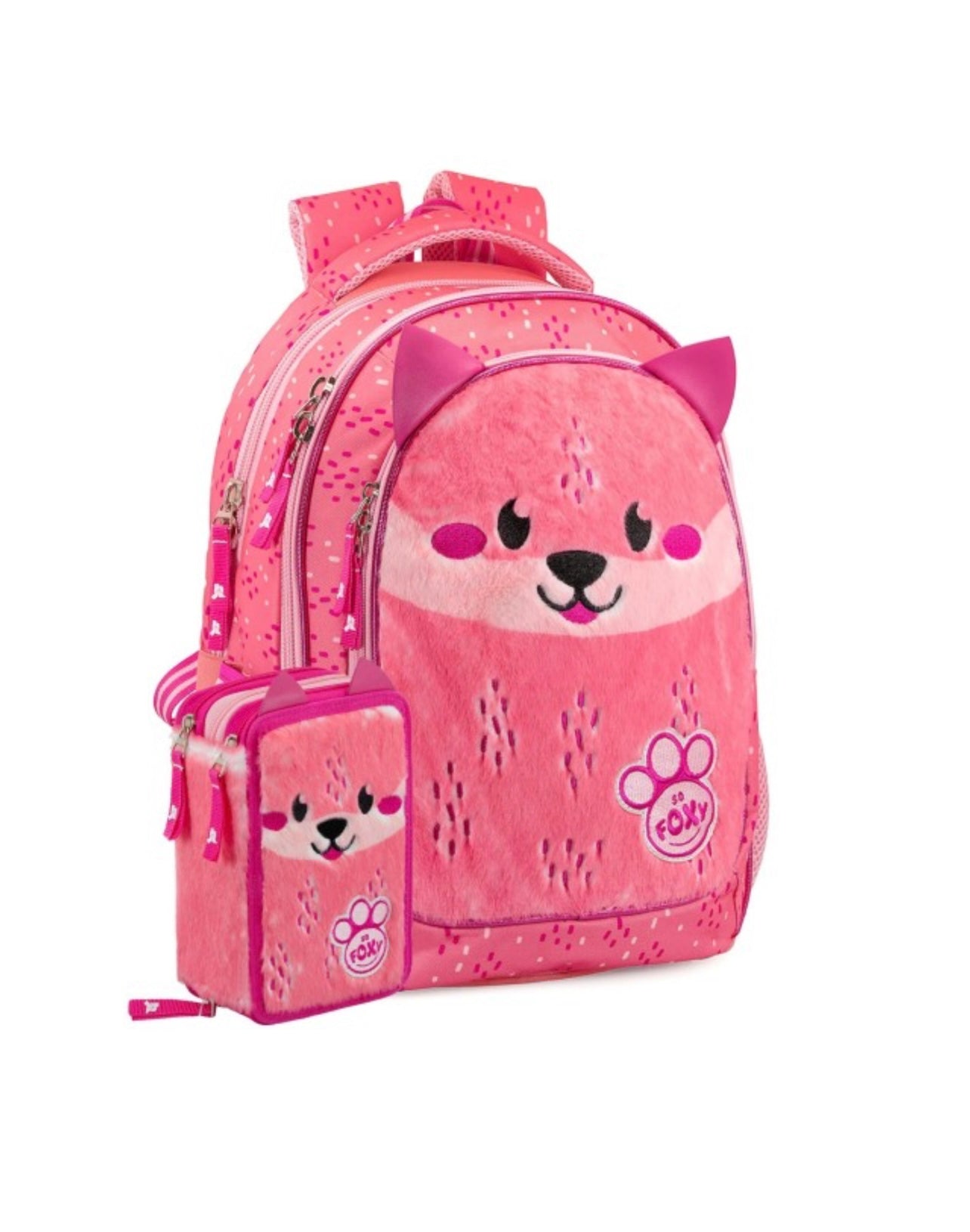 Julian Ross- Schoolpack Zaino foxy peluche+ astuccio 3 zip completo