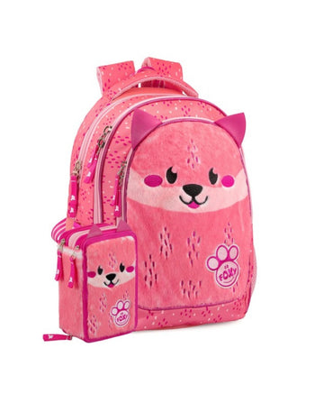 Julian Ross- Schoolpack Zaino foxy peluche+ astuccio 3 zip completo