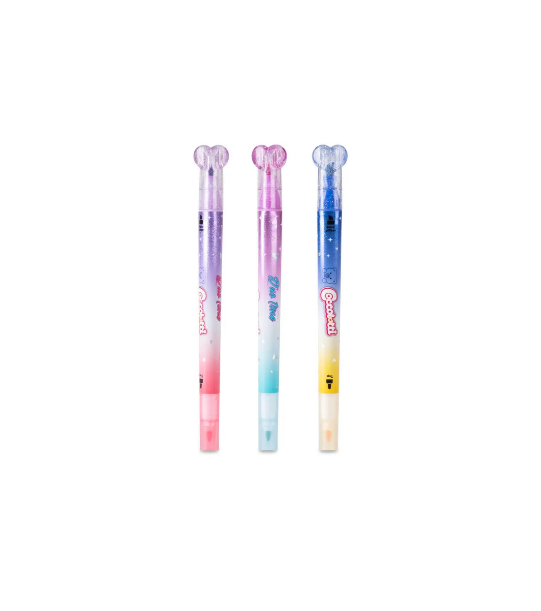 Coccolotti- Set 3 evidenziatori doppia punta Duotone glitterati