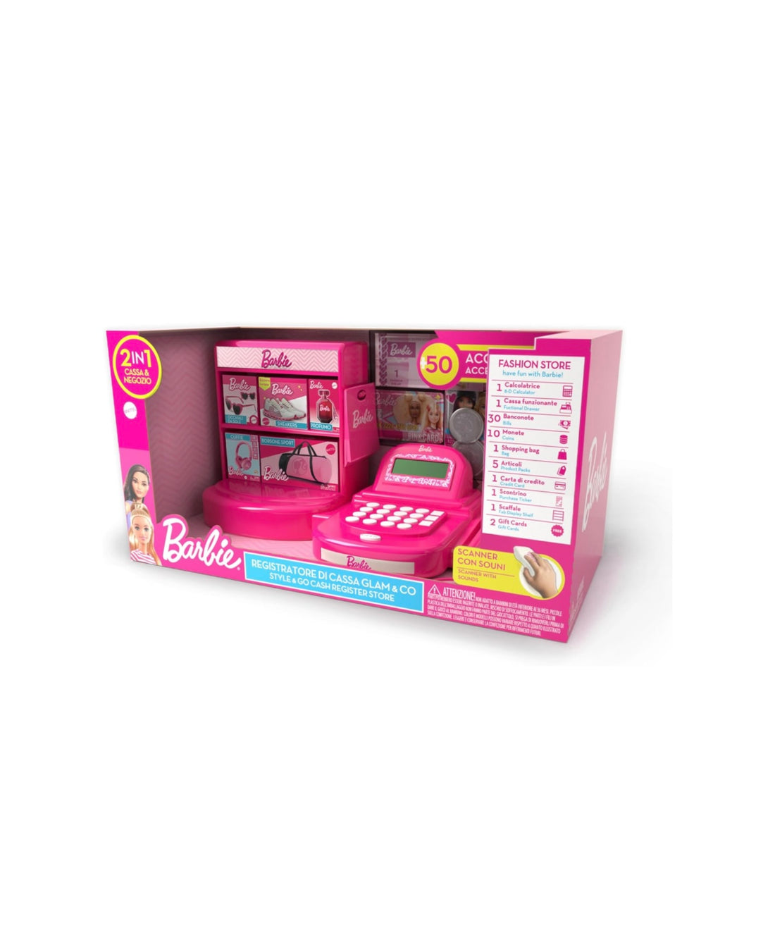 Barbie- Registratore di cassa glam  con accessori 2in1 cassa e negozio