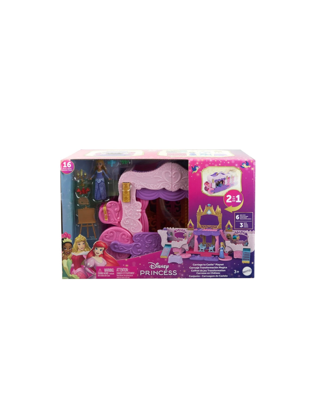 Disney Princess- Carrozza castello 2in1 Playset trasformabile con personaggio e accessori inclusi