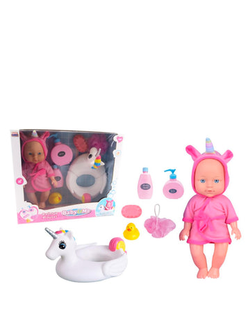 Baby&Me- bambola bagnetto unicorno con accessori