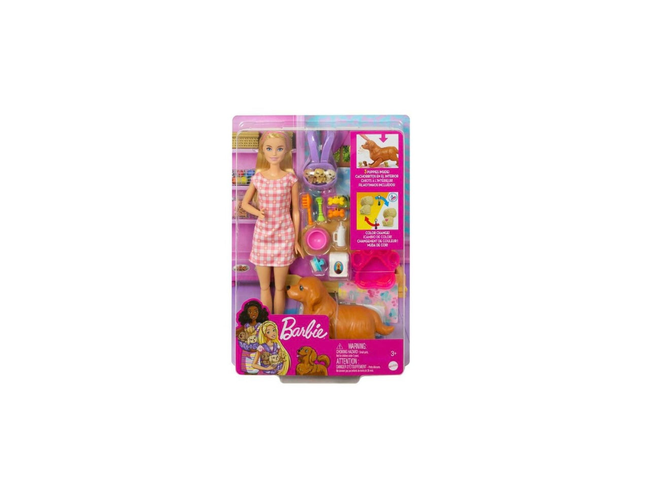 Barbie- Playset parto cuccioli appena nati con bambola inclusa