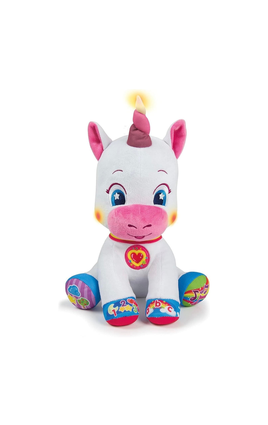 Baby Clementoni- peluche Scintilla  unicorno canta e brilla interattiva