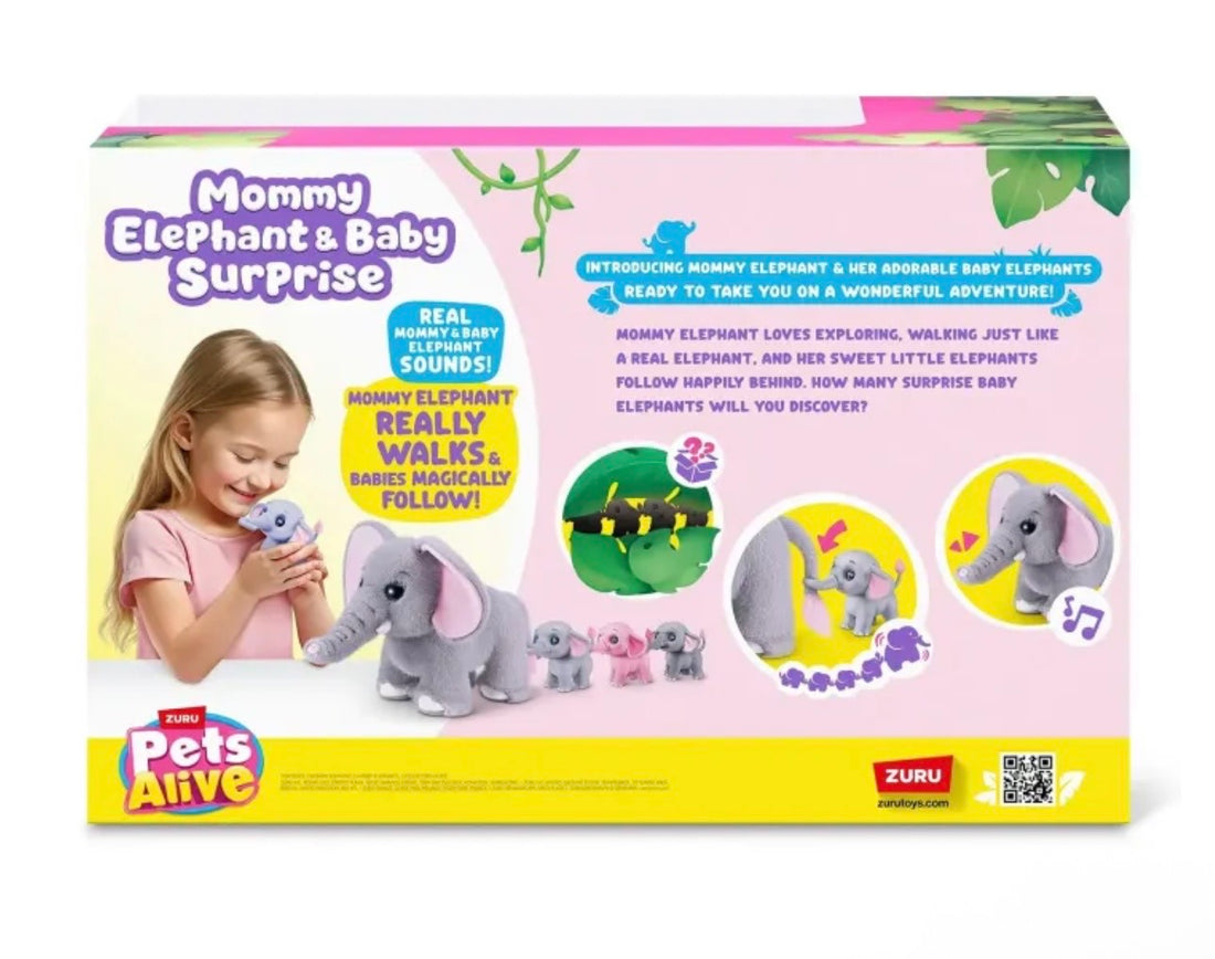 Pets Alive- Mamma e baby elefante con cuccioli interattivi