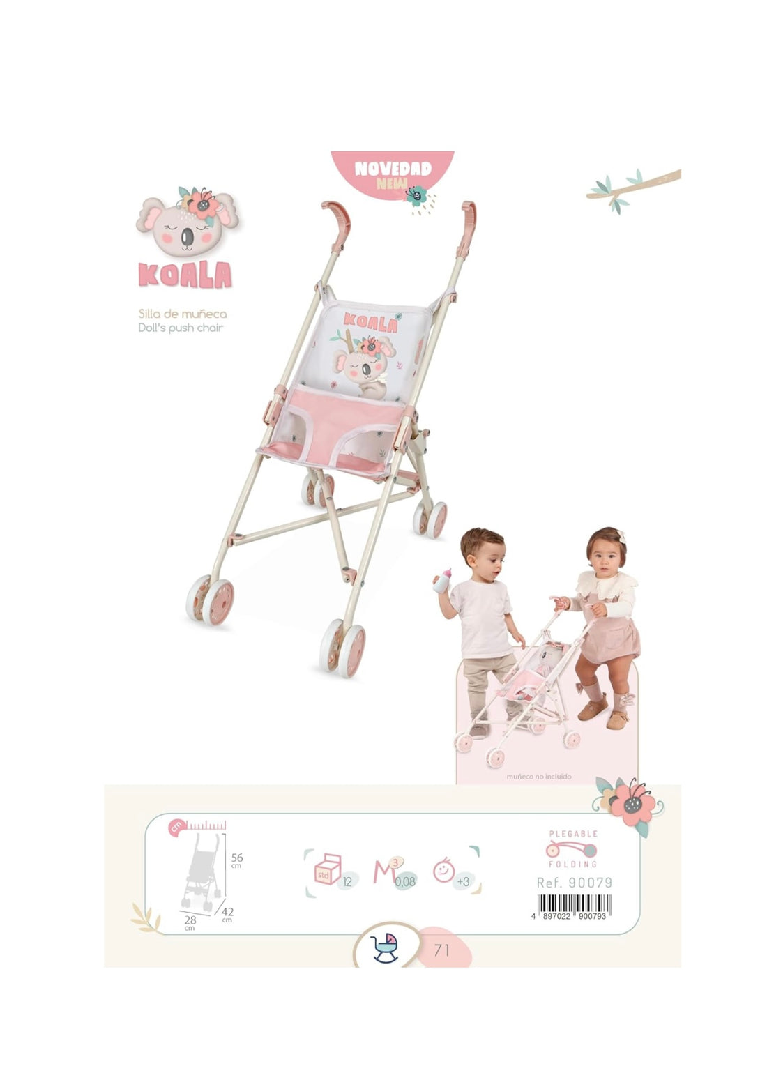 DeCuevas- Passeggino pieghevole in metallo Koala Pink 56cm