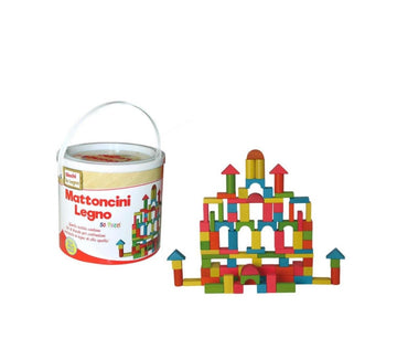 Secchiello con 50 mattoncini in legno