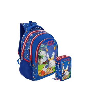 Sonic- Kit scuola zaino+ astuccio 3 zip completo 2026/27