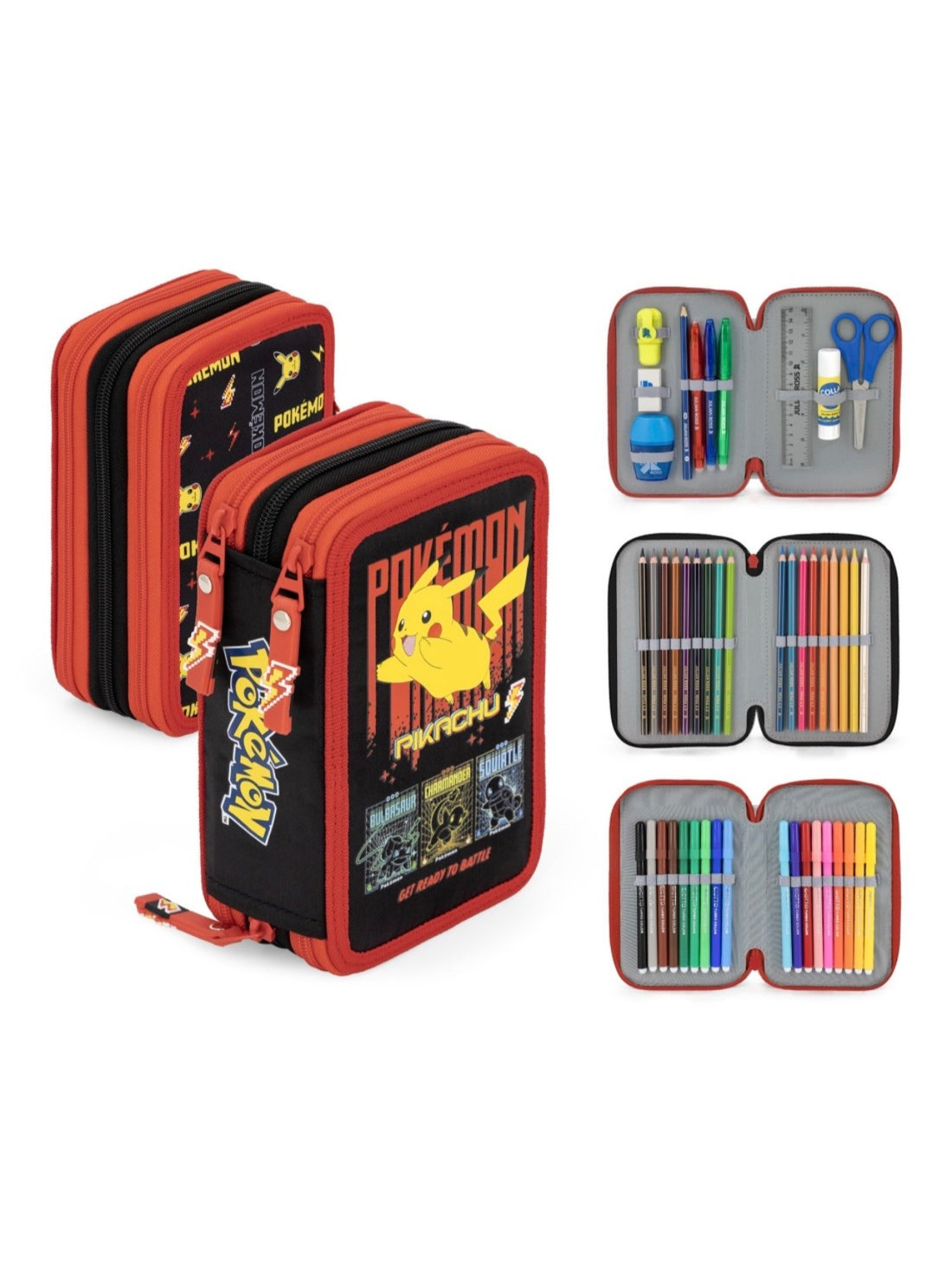 Pokemon- Zaino + astuccio 3 zip completo Pikachu 2026/27