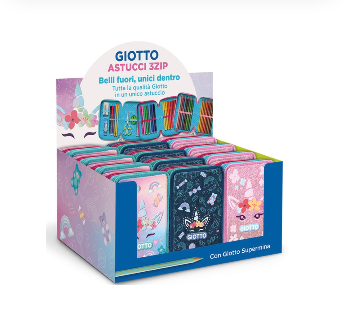 Giotto- Astucci premium 3 zip completi unicorn assortiti 24/2025