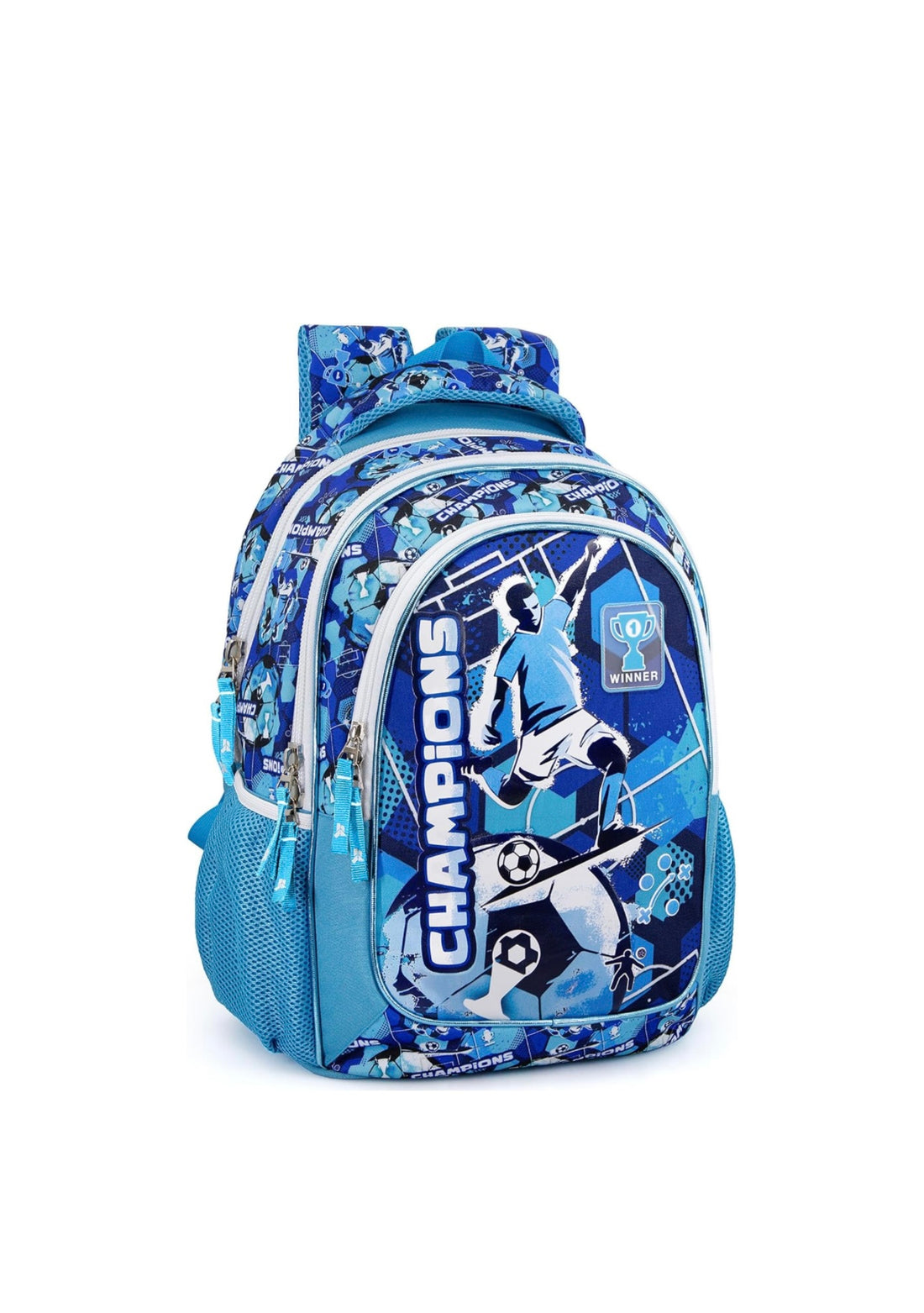 Julian Ross- Schoolpack zaino champions azzurro + astuccio 3 zip completo + omaggio orologio digitale led