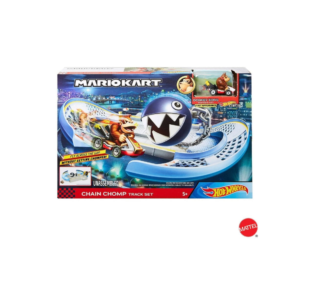 Hotwheels- Mario Kart pista chain chomp track set veicolo incluso