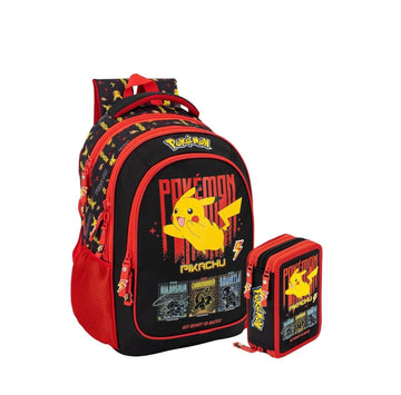 Pokemon- Zaino + astuccio 3 zip completo Pikachu 2026/27