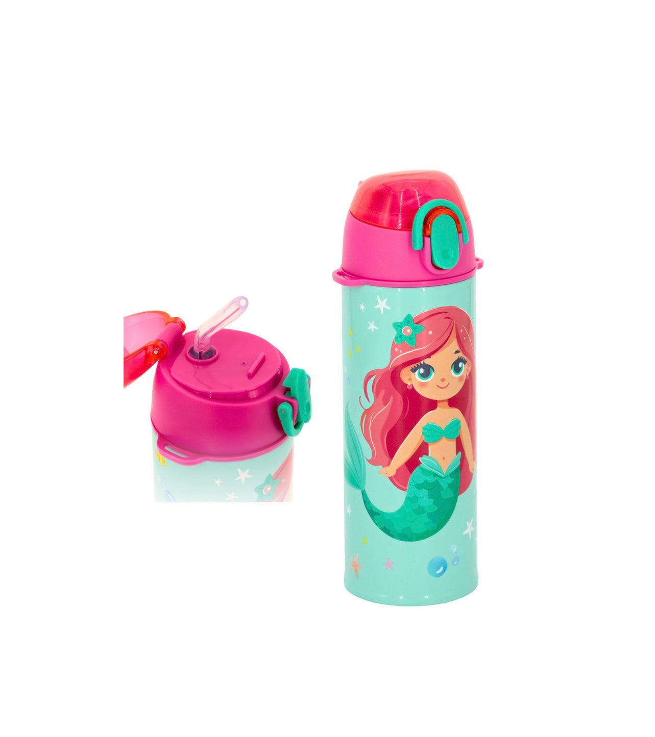 Julian Ross- Borraccia con cannuccia termica 500ml sirena Glitter