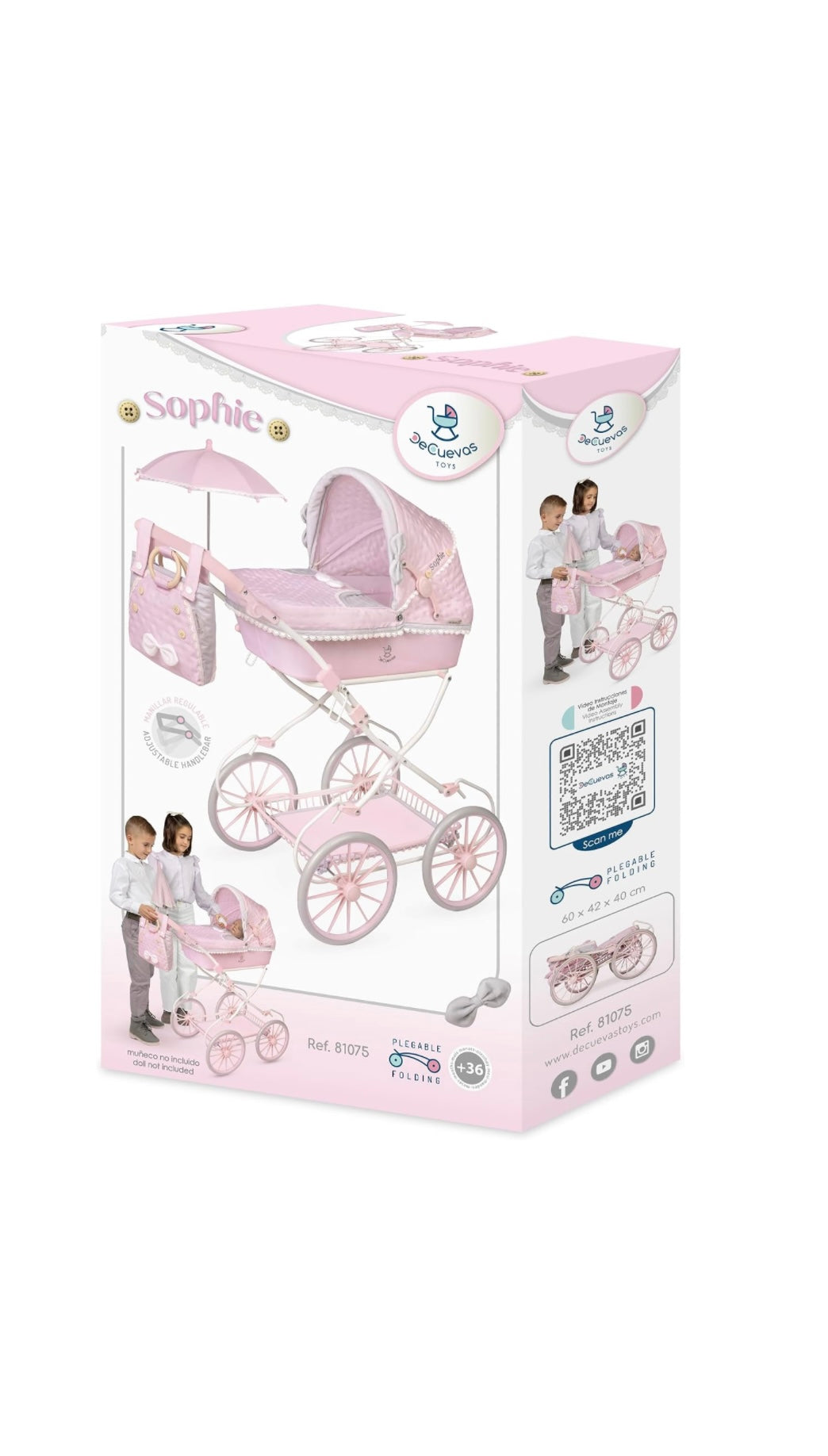 Sophie- Carrozzina per bambole convertibile con borsa e lenzuola inclusi 93cm