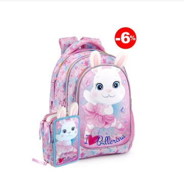 Julian Ross- Schoolpack Zaino Bunny peluche+astuccio 3 zip completo