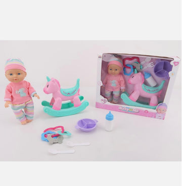 Beby&Me- bambola unicorno con cavalluccio e accessori