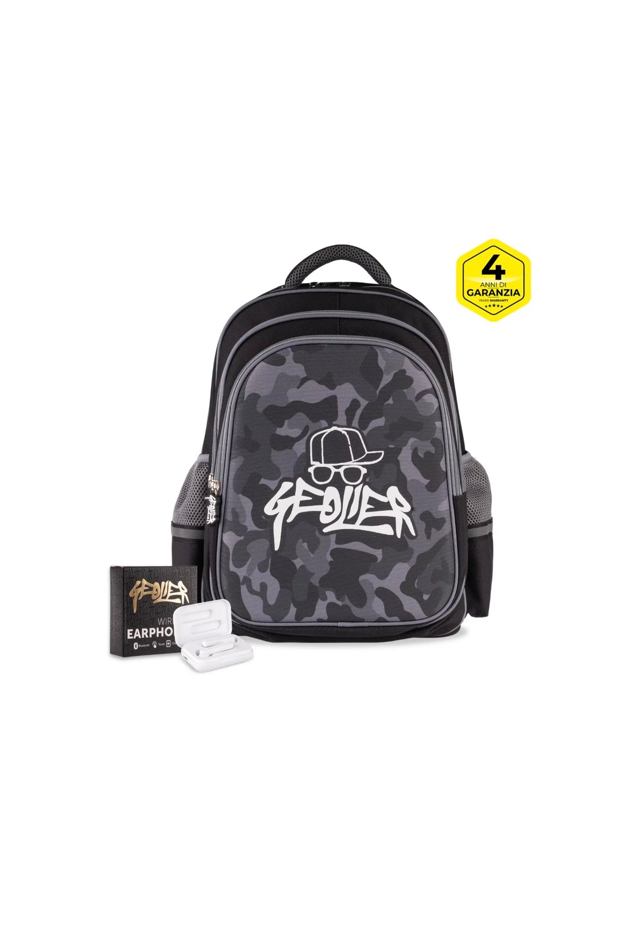 Geolier- Zaino camouflage con cuffie in omaggio